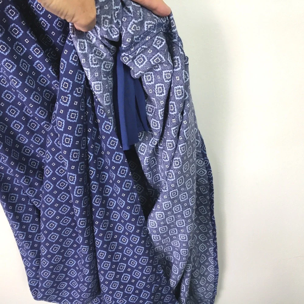 Abercrombie & Fitch Geometric Diamond Print Strapless Maxi Dress L Blue